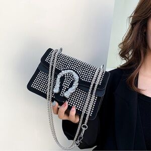 NWOT Women’s Trendy Studded Crossbody Medium Chain Evening Square Clutch Handbag